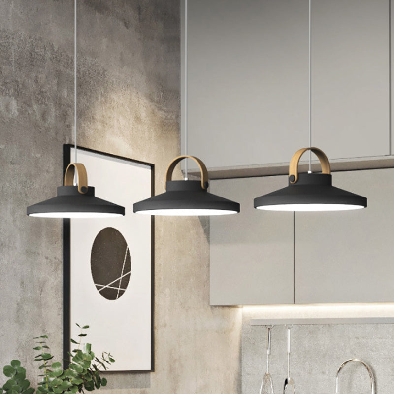 Wood-Handled Pot Lid Suspension Pendant Kitchen Iron Nordic LED Pendulum Light in Green/Black/White Clearhalo 'Ceiling Lights' 'Pendant Lights' 'Pendants' Lighting' 1911927