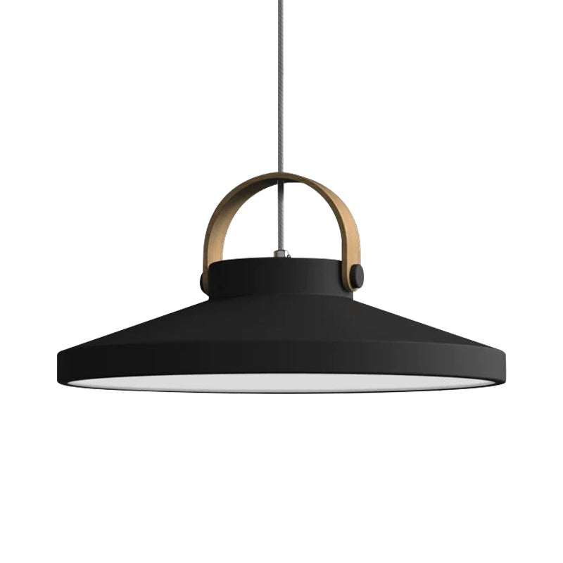 Wood-Handled Pot Lid Suspension Pendant Kitchen Iron Nordic LED Pendulum Light in Green/Black/White Clearhalo 'Ceiling Lights' 'Pendant Lights' 'Pendants' Lighting' 1911928