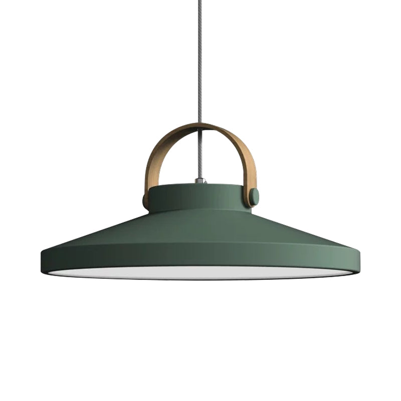 Wood-Handled Pot Lid Suspension Pendant Kitchen Iron Nordic LED Pendulum Light in Green/Black/White Clearhalo 'Ceiling Lights' 'Pendant Lights' 'Pendants' Lighting' 1911932