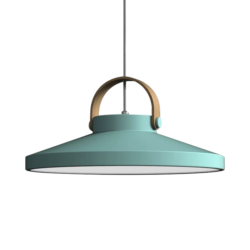 Wood-Handled Pot Lid Suspension Pendant Kitchen Iron Nordic LED Pendulum Light in Green/Black/White Clearhalo 'Ceiling Lights' 'Pendant Lights' 'Pendants' Lighting' 1911939