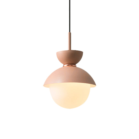 Hourglass Hanging Light Fixture Macaron Opal Glass 1 Bulb Blue/Pink/Grey Pendant Lighting for Restaurant Clearhalo 'Ceiling Lights' 'Pendant Lights' 'Pendants' Lighting' 1911948