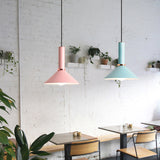 Aluminum Dome/Cone Drop Pendant Macaron 1-Light Pink/Blue Pendulum Light with Grip for Restaurant Clearhalo 'Ceiling Lights' 'Pendant Lights' 'Pendants' Lighting' 1911969