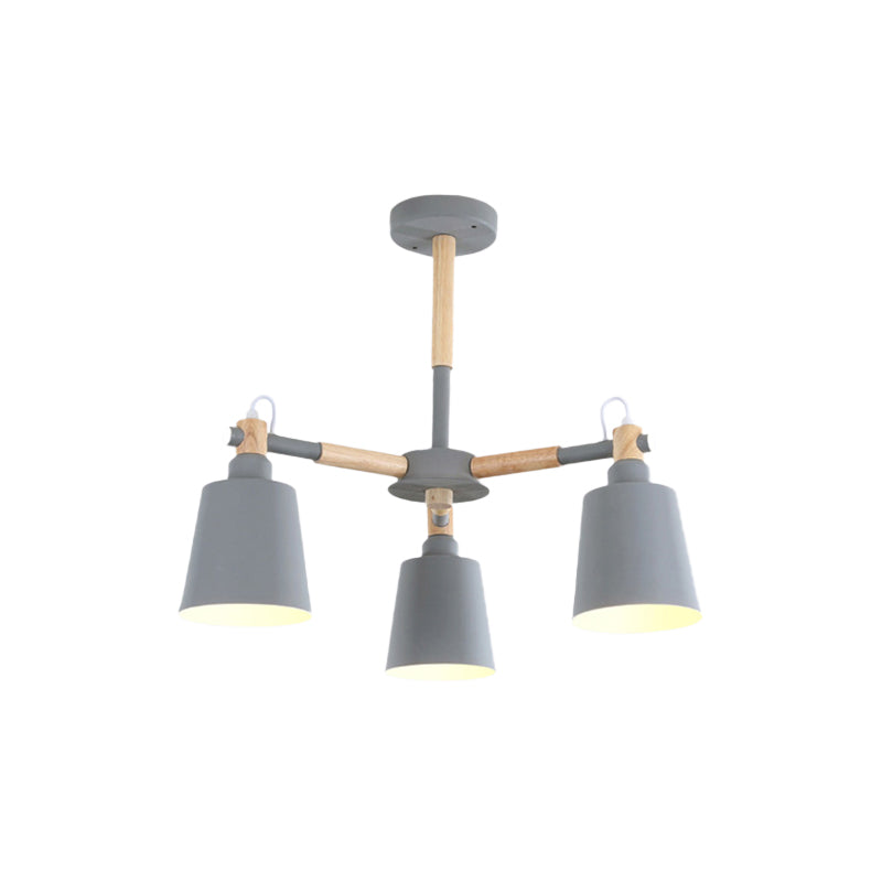 Macaroon Tapered Shade Hanging Ceiling Lamp Metal and Wood 3 Lights Hanging Pendant Fixture for Living Room Clearhalo 'Ceiling Lights' 'Chandeliers' Lighting' options 191197
