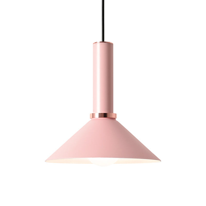 Aluminum Dome/Cone Drop Pendant Macaron 1-Light Pink/Blue Pendulum Light with Grip for Restaurant Clearhalo 'Ceiling Lights' 'Pendant Lights' 'Pendants' Lighting' 1911970