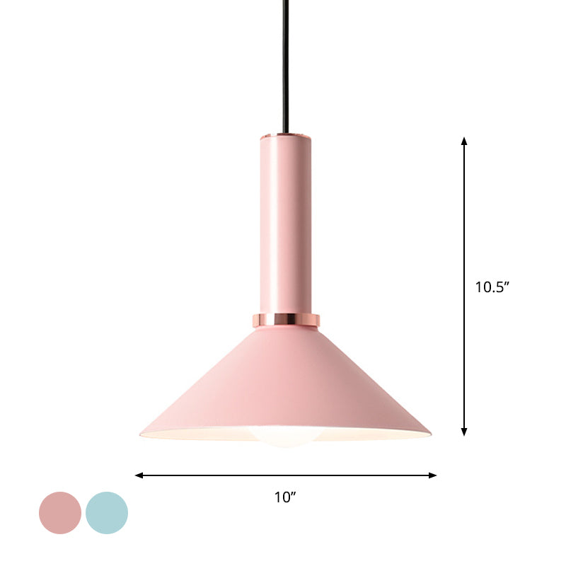 Aluminum Dome/Cone Drop Pendant Macaron 1-Light Pink/Blue Pendulum Light with Grip for Restaurant Clearhalo 'Ceiling Lights' 'Pendant Lights' 'Pendants' Lighting' 1911971