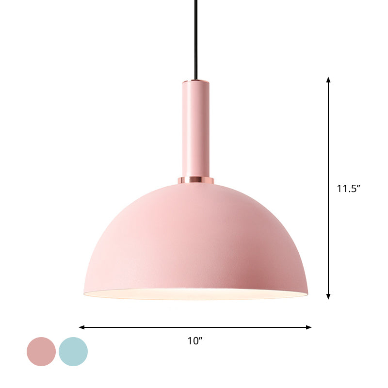 Aluminum Dome/Cone Drop Pendant Macaron 1-Light Pink/Blue Pendulum Light with Grip for Restaurant Clearhalo 'Ceiling Lights' 'Pendant Lights' 'Pendants' Lighting' 1911978