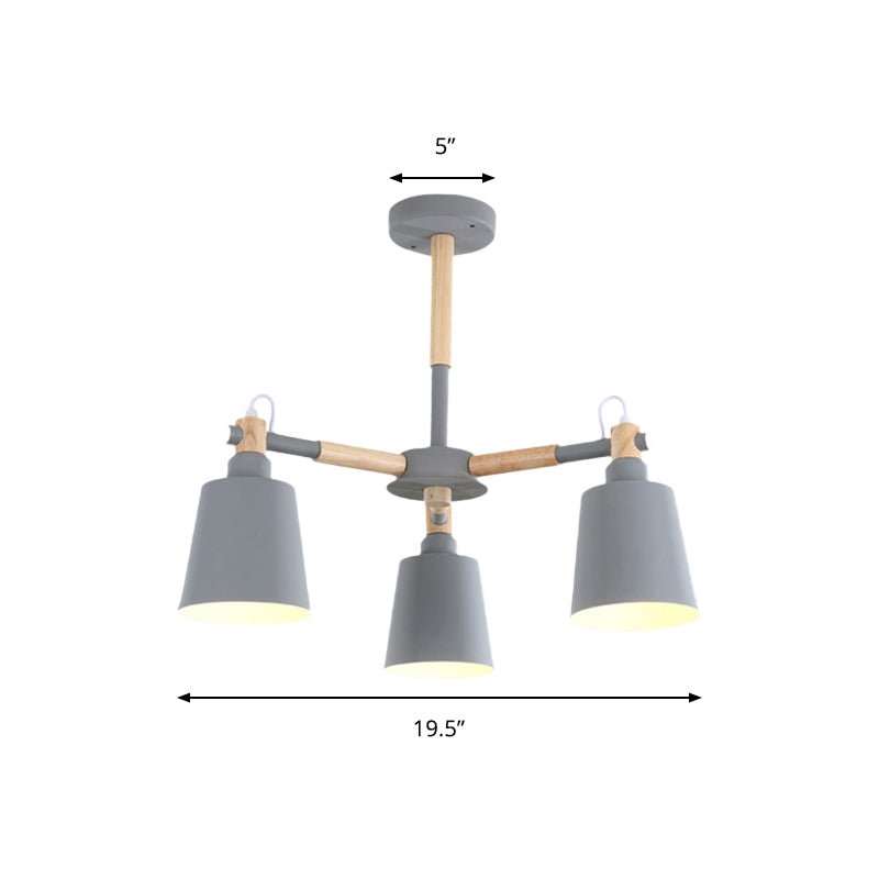 Macaroon Tapered Shade Hanging Ceiling Lamp Metal and Wood 3 Lights Hanging Pendant Fixture for Living Room Clearhalo 'Ceiling Lights' 'Chandeliers' Lighting' options 191198