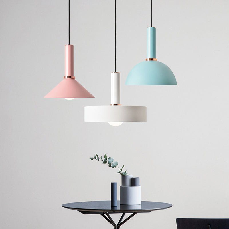 Aluminum Dome/Cone Drop Pendant Macaron 1-Light Pink/Blue Pendulum Light with Grip for Restaurant Clearhalo 'Ceiling Lights' 'Pendant Lights' 'Pendants' Lighting' 1911980