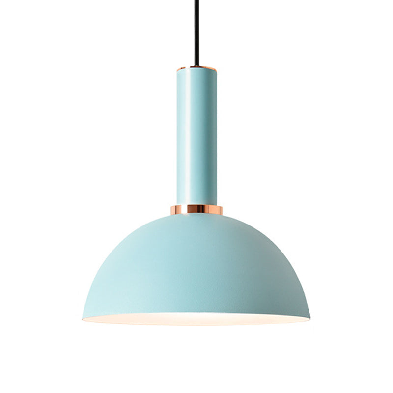 Aluminum Dome/Cone Drop Pendant Macaron 1-Light Pink/Blue Pendulum Light with Grip for Restaurant Clearhalo 'Ceiling Lights' 'Pendant Lights' 'Pendants' Lighting' 1911982