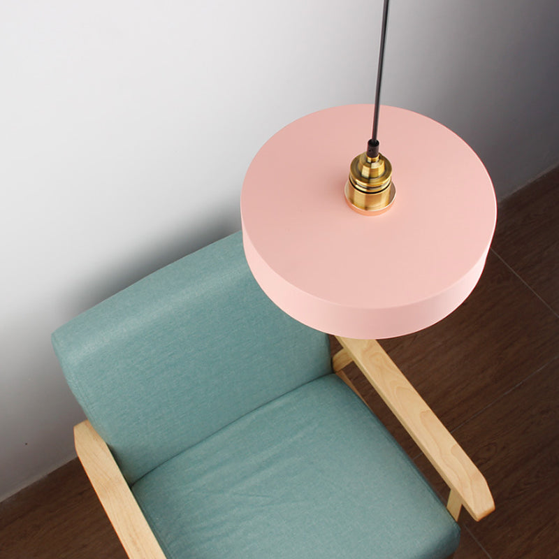 Dome/Cylinder/Cone Iron Hanging Light Macaron Single White/Pink/Blue and Brass Ceiling Pendant Light for Bedside Clearhalo 'Ceiling Lights' 'Pendant Lights' 'Pendants' Lighting' 1911984