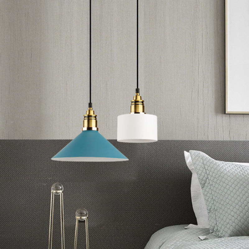 Dome/Cylinder/Cone Iron Hanging Light Macaron Single White/Pink/Blue and Brass Ceiling Pendant Light for Bedside Clearhalo 'Ceiling Lights' 'Pendant Lights' 'Pendants' Lighting' 1911992