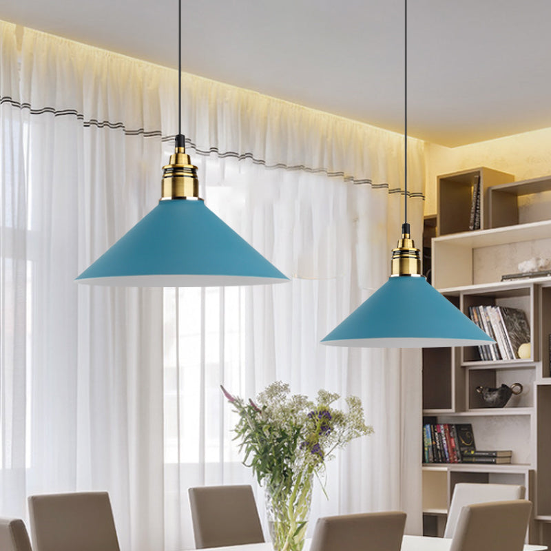 Dome/Cylinder/Cone Iron Hanging Light Macaron Single White/Pink/Blue and Brass Ceiling Pendant Light for Bedside Clearhalo 'Ceiling Lights' 'Pendant Lights' 'Pendants' Lighting' 1911994