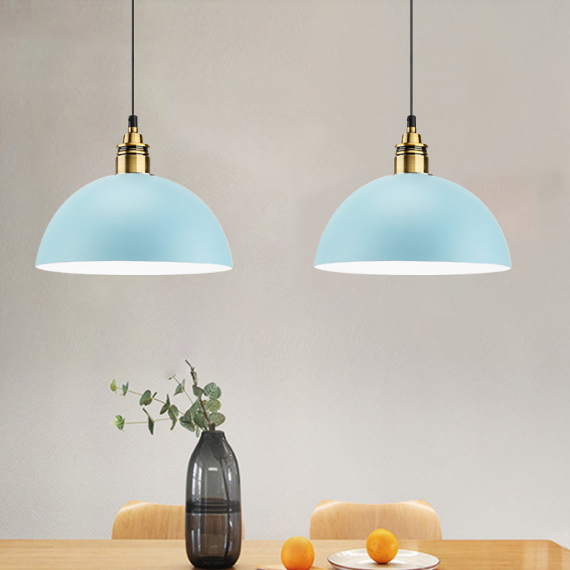 Dome/Cylinder/Cone Iron Hanging Light Macaron Single White/Pink/Blue and Brass Ceiling Pendant Light for Bedside Clearhalo 'Ceiling Lights' 'Pendant Lights' 'Pendants' Lighting' 1911998