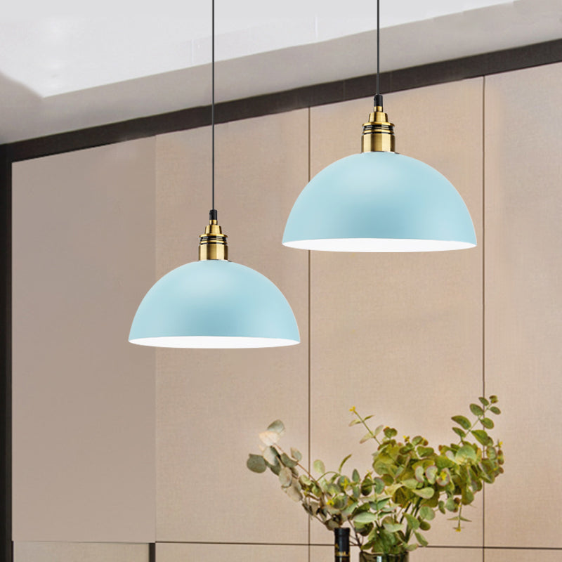 Dome/Cylinder/Cone Iron Hanging Light Macaron Single White/Pink/Blue and Brass Ceiling Pendant Light for Bedside Clearhalo 'Ceiling Lights' 'Pendant Lights' 'Pendants' Lighting' 1911999