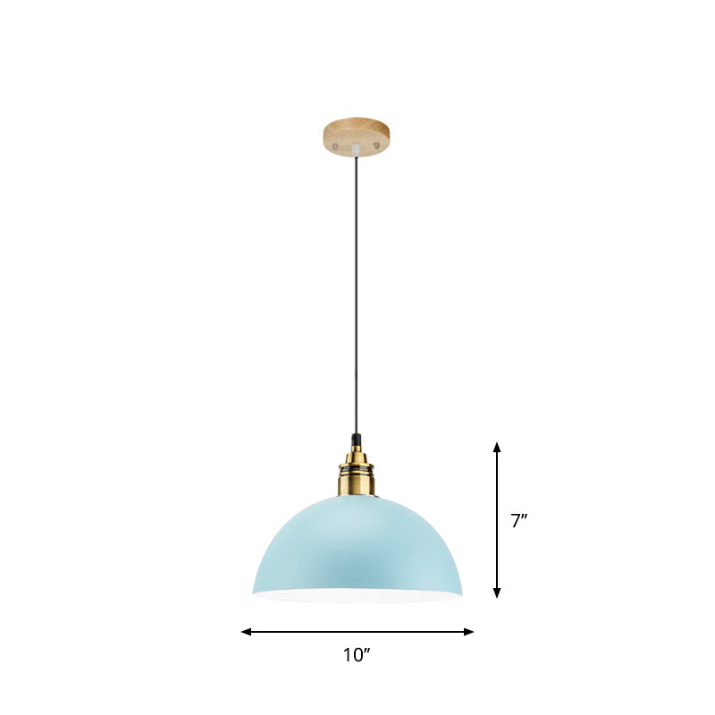 Dome/Cylinder/Cone Iron Hanging Light Macaron Single White/Pink/Blue and Brass Ceiling Pendant Light for Bedside Clearhalo 'Ceiling Lights' 'Pendant Lights' 'Pendants' Lighting' 1912001