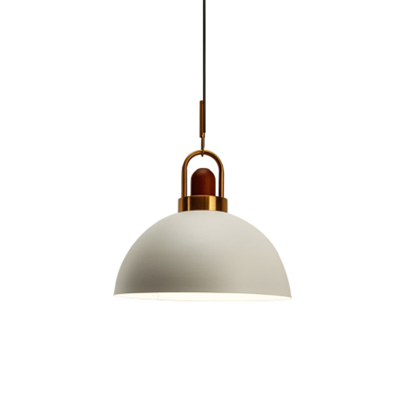 Dome Kitchen Bar Pendulum Light Iron 1 Bulb Macaron Hanging Pendant in Pink/White/Grey with Wood Top and Handle Clearhalo 'Ceiling Lights' 'Pendant Lights' 'Pendants' Lighting' 1912053