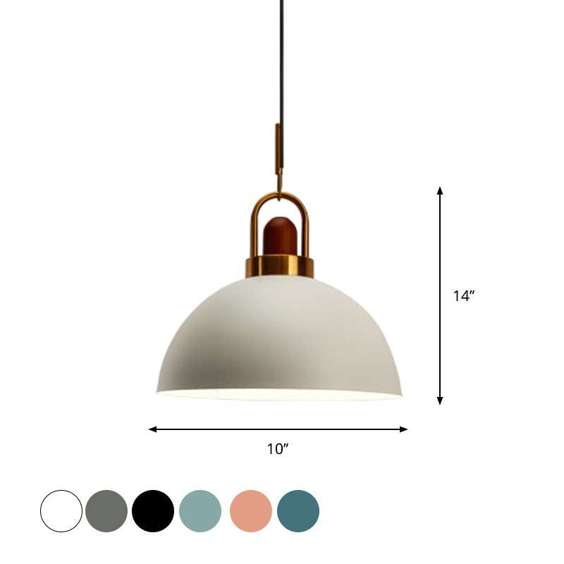 Dome Kitchen Bar Pendulum Light Iron 1 Bulb Macaron Hanging Pendant in Pink/White/Grey with Wood Top and Handle Clearhalo 'Ceiling Lights' 'Pendant Lights' 'Pendants' Lighting' 1912054