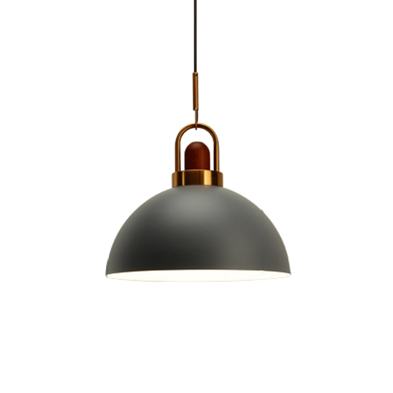 Dome Kitchen Bar Pendulum Light Iron 1 Bulb Macaron Hanging Pendant in Pink/White/Grey with Wood Top and Handle Clearhalo 'Ceiling Lights' 'Pendant Lights' 'Pendants' Lighting' 1912056