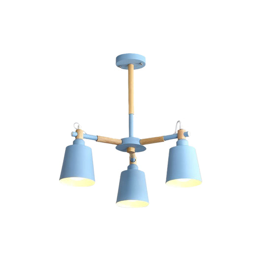 Macaroon Tapered Shade Hanging Ceiling Lamp Metal and Wood 3 Lights Hanging Pendant Fixture for Living Room Clearhalo 'Ceiling Lights' 'Chandeliers' Lighting' options 191205