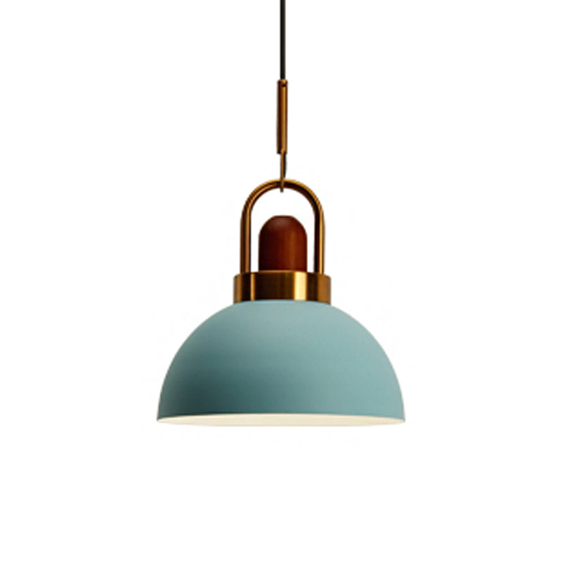 Dome Kitchen Bar Pendulum Light Iron 1 Bulb Macaron Hanging Pendant in Pink/White/Grey with Wood Top and Handle Clearhalo 'Ceiling Lights' 'Pendant Lights' 'Pendants' Lighting' 1912062