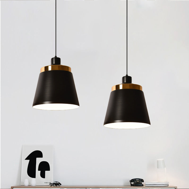 Conical/Tapered Pendant Lighting Fixture Macaron Aluminum 1-Light Black/White Ceiling Lamp for Dining Room Clearhalo 'Ceiling Lights' 'Pendant Lights' 'Pendants' Lighting' 1912068