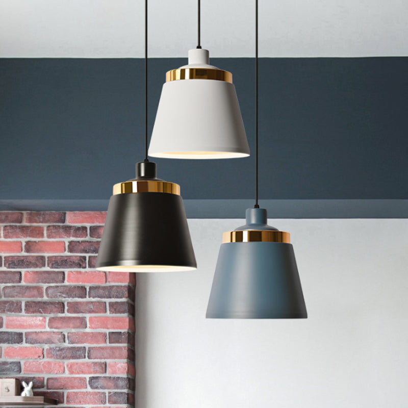 Conical/Tapered Pendant Lighting Fixture Macaron Aluminum 1-Light Black/White Ceiling Lamp for Dining Room Clearhalo 'Ceiling Lights' 'Pendant Lights' 'Pendants' Lighting' 1912072