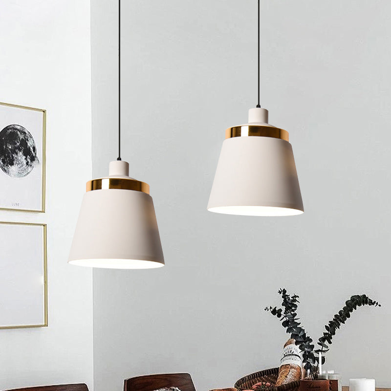 Conical/Tapered Pendant Lighting Fixture Macaron Aluminum 1-Light Black/White Ceiling Lamp for Dining Room Clearhalo 'Ceiling Lights' 'Pendant Lights' 'Pendants' Lighting' 1912074