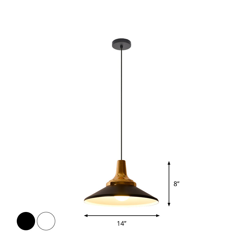 Conical/Tapered Pendant Lighting Fixture Macaron Aluminum 1-Light Black/White Ceiling Lamp for Dining Room Clearhalo 'Ceiling Lights' 'Pendant Lights' 'Pendants' Lighting' 1912080