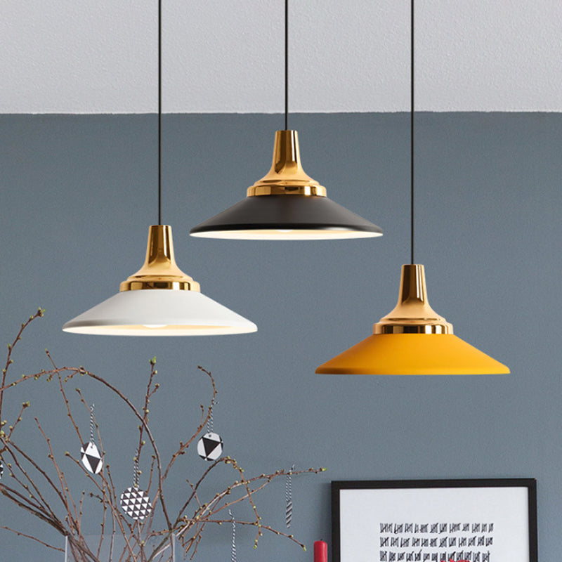 Conical/Tapered Pendant Lighting Fixture Macaron Aluminum 1-Light Black/White Ceiling Lamp for Dining Room Clearhalo 'Ceiling Lights' 'Pendant Lights' 'Pendants' Lighting' 1912081