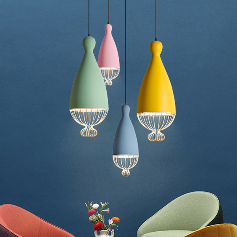 Inverted Balloon Aluminum Pendant Light Macaron 1 Head Grey/Pink/Blue Suspension Lighting with Wire Cage Clearhalo 'Ceiling Lights' 'Pendant Lights' 'Pendants' Lighting' 1912087