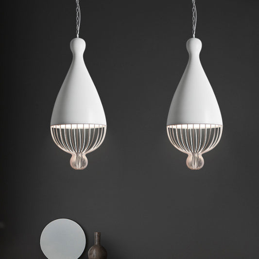 Inverted Balloon Aluminum Pendant Light Macaron 1 Head Grey/Pink/Blue Suspension Lighting with Wire Cage Clearhalo 'Ceiling Lights' 'Pendant Lights' 'Pendants' Lighting' 1912090