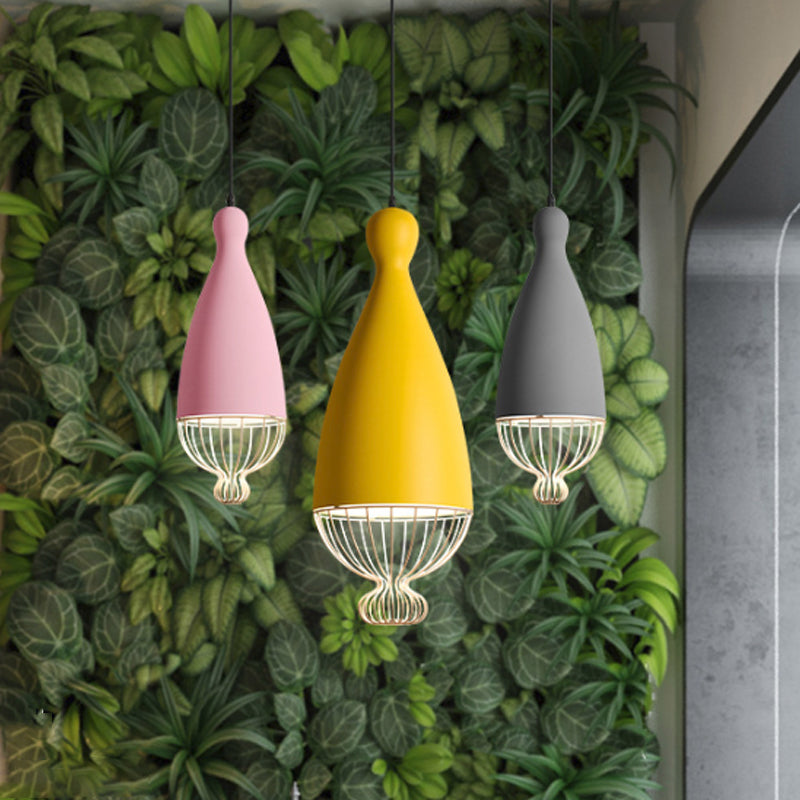 Inverted Balloon Aluminum Pendant Light Macaron 1 Head Grey/Pink/Blue Suspension Lighting with Wire Cage Grey Clearhalo 'Ceiling Lights' 'Pendant Lights' 'Pendants' Lighting' 1912092_d175c0c1-1923-427d-bd80-1257b8de59b1