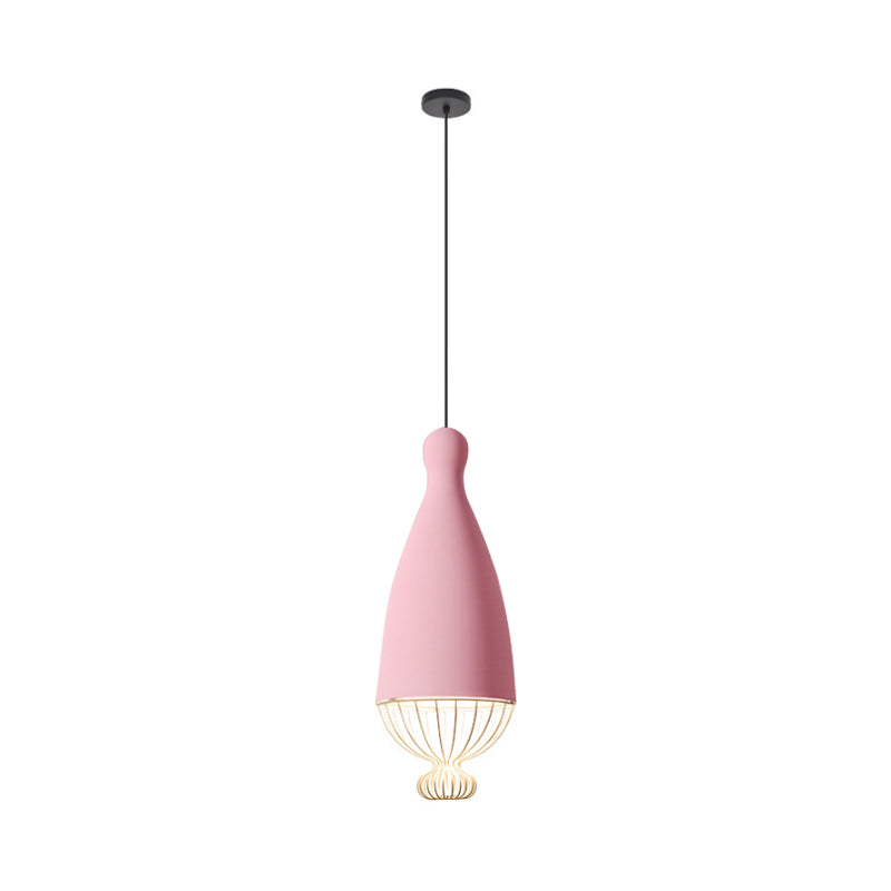 Inverted Balloon Aluminum Pendant Light Macaron 1 Head Grey/Pink/Blue Suspension Lighting with Wire Cage Clearhalo 'Ceiling Lights' 'Pendant Lights' 'Pendants' Lighting' 1912096