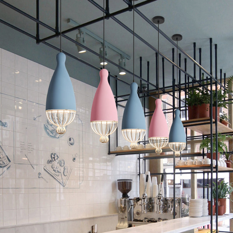 Inverted Balloon Aluminum Pendant Light Macaron 1 Head Grey/Pink/Blue Suspension Lighting with Wire Cage Clearhalo 'Ceiling Lights' 'Pendant Lights' 'Pendants' Lighting' 1912097