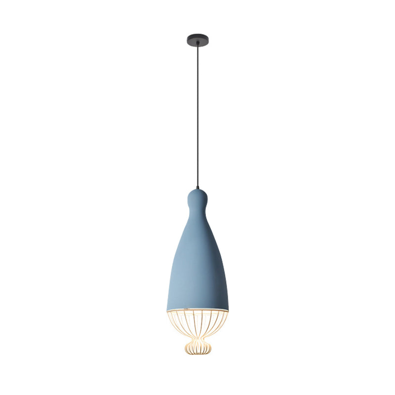 Inverted Balloon Aluminum Pendant Light Macaron 1 Head Grey/Pink/Blue Suspension Lighting with Wire Cage Clearhalo 'Ceiling Lights' 'Pendant Lights' 'Pendants' Lighting' 1912099