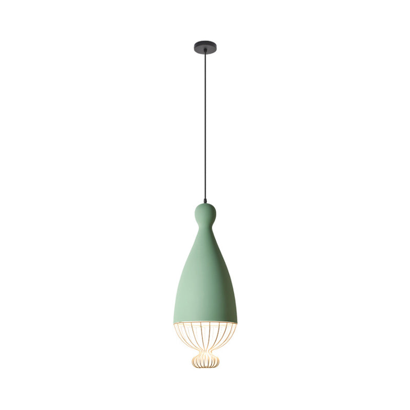 Inverted Balloon Aluminum Pendant Light Macaron 1 Head Grey/Pink/Blue Suspension Lighting with Wire Cage Clearhalo 'Ceiling Lights' 'Pendant Lights' 'Pendants' Lighting' 1912102