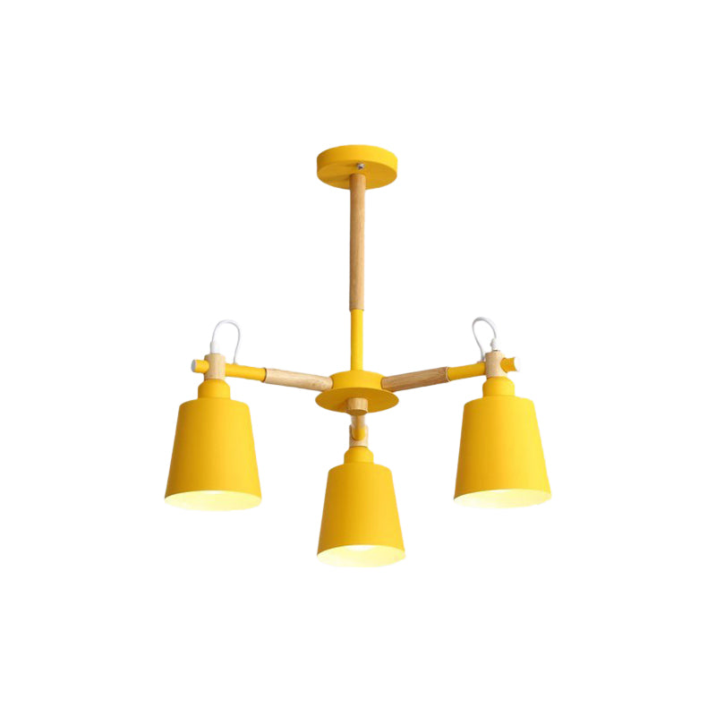 Macaroon Tapered Shade Hanging Ceiling Lamp Metal and Wood 3 Lights Hanging Pendant Fixture for Living Room Clearhalo 'Ceiling Lights' 'Chandeliers' Lighting' options 191211