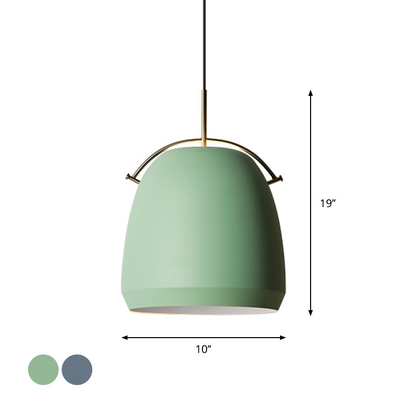 Aluminum Dome/Bell Drop Lamp Macaron 1 Bulb Hanging Pendant Light in Yellow/Pink/Blue with Curved Handle Clearhalo 'Ceiling Lights' 'Pendant Lights' 'Pendants' Lighting' 1912116