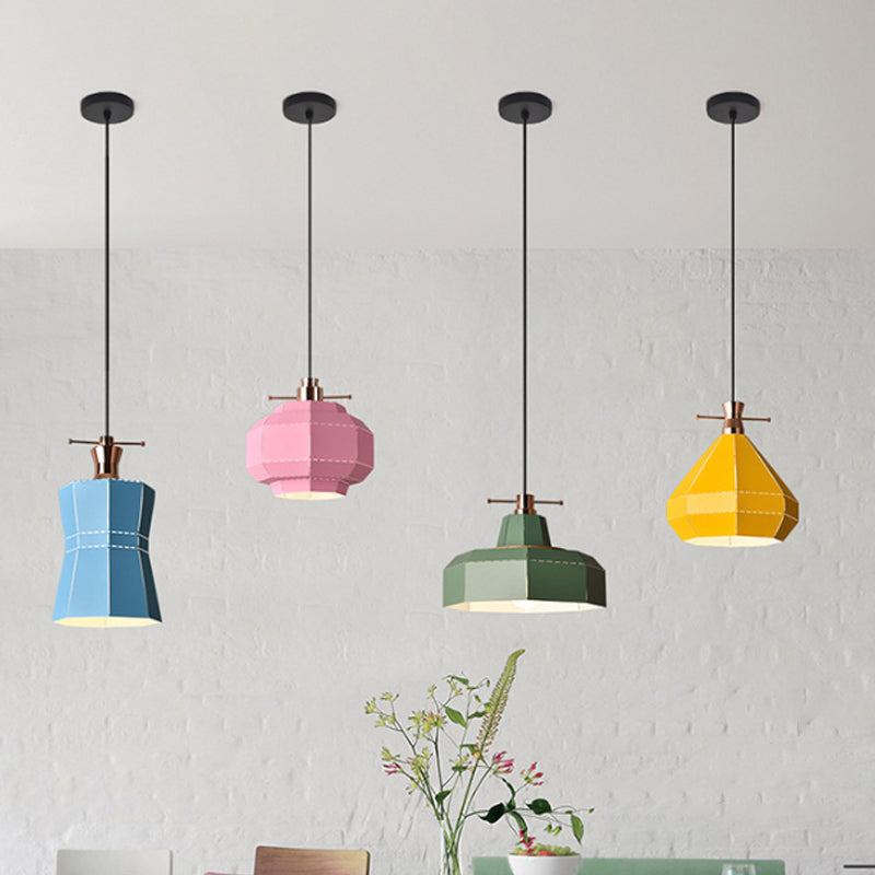 Laser-Cut Teardrop/Lantern/Curved Pendant Macaron Metal 1 Light Restaurant Hanging Light Fixture in Yellow/Pink/Blue Clearhalo 'Ceiling Lights' 'Pendant Lights' 'Pendants' Lighting' 1912125