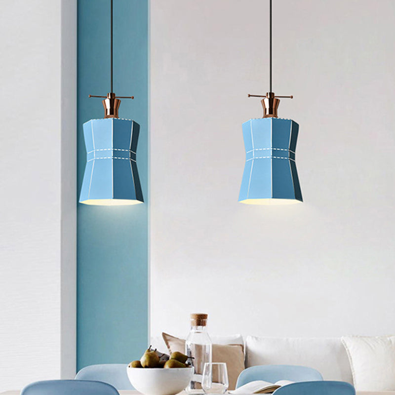 Laser-Cut Teardrop/Lantern/Curved Pendant Macaron Metal 1 Light Restaurant Hanging Light Fixture in Yellow/Pink/Blue Clearhalo 'Ceiling Lights' 'Pendant Lights' 'Pendants' Lighting' 1912127