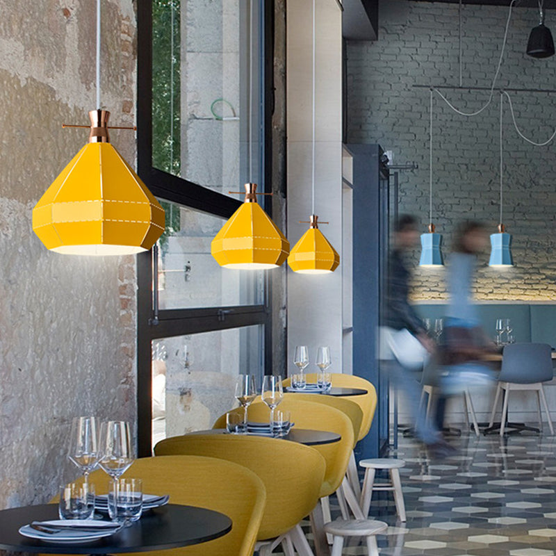 Laser-Cut Teardrop/Lantern/Curved Pendant Macaron Metal 1 Light Restaurant Hanging Light Fixture in Yellow/Pink/Blue Clearhalo 'Ceiling Lights' 'Pendant Lights' 'Pendants' Lighting' 1912132