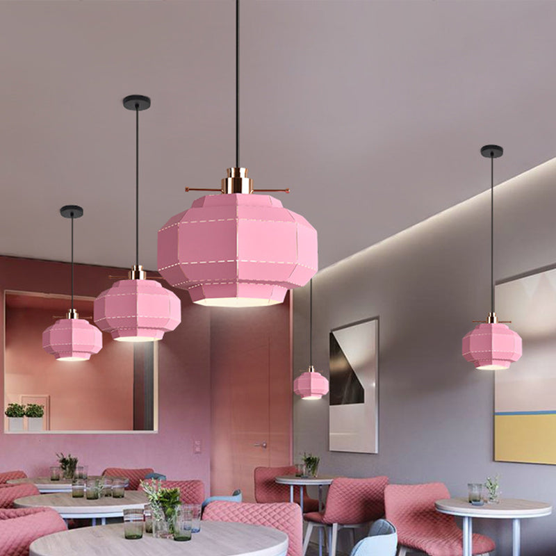 Laser-Cut Teardrop/Lantern/Curved Pendant Macaron Metal 1 Light Restaurant Hanging Light Fixture in Yellow/Pink/Blue Clearhalo 'Ceiling Lights' 'Pendant Lights' 'Pendants' Lighting' 1912135