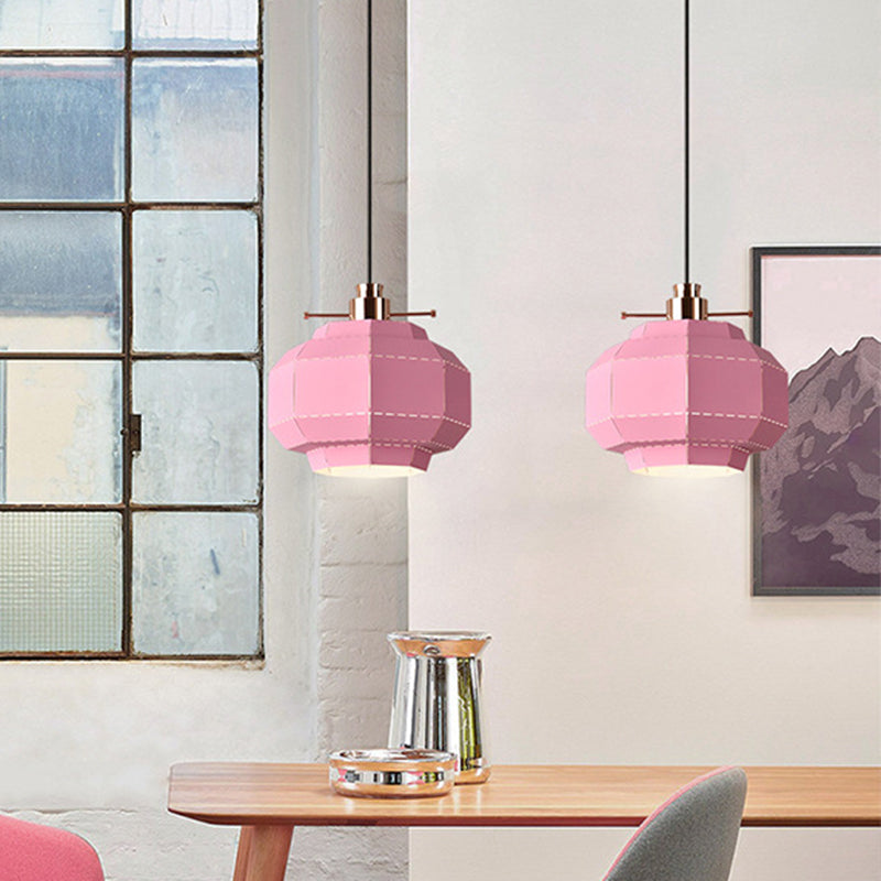 Laser-Cut Teardrop/Lantern/Curved Pendant Macaron Metal 1 Light Restaurant Hanging Light Fixture in Yellow/Pink/Blue Clearhalo 'Ceiling Lights' 'Pendant Lights' 'Pendants' Lighting' 1912136