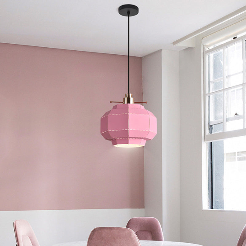 Laser-Cut Teardrop/Lantern/Curved Pendant Macaron Metal 1 Light Restaurant Hanging Light Fixture in Yellow/Pink/Blue Clearhalo 'Ceiling Lights' 'Pendant Lights' 'Pendants' Lighting' 1912137