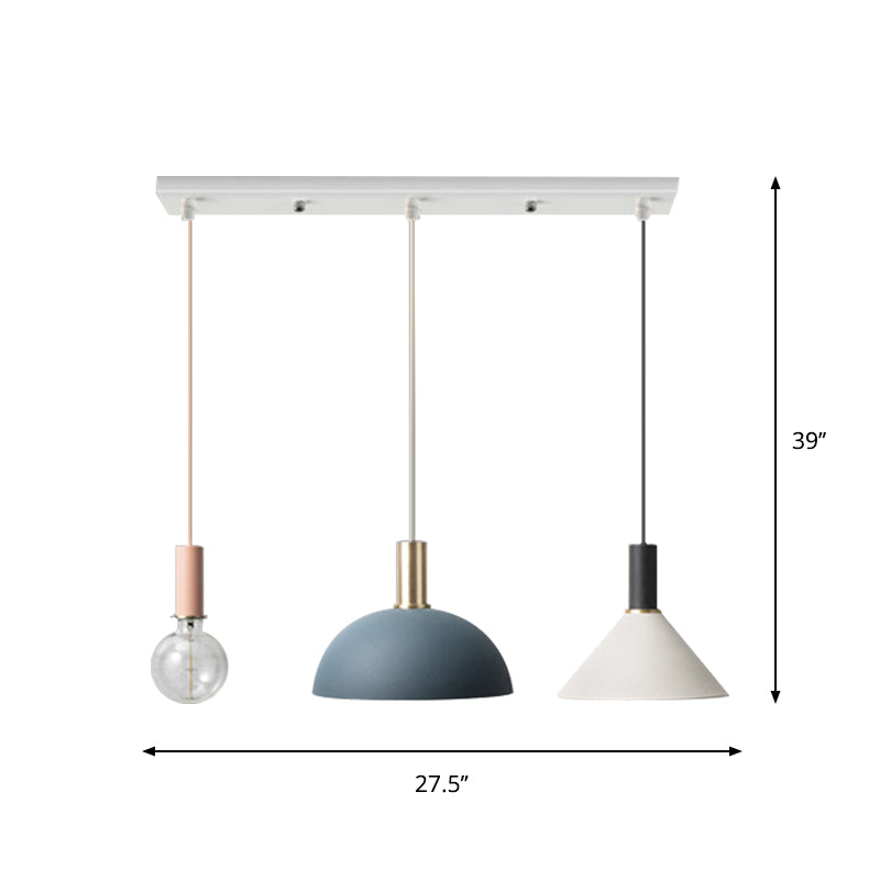 Metal Assorted Shaded Cluster Pendant Nordic 3-Head White Round/Linear Canopy Hanging Ceiling Light in Warm/White Light Clearhalo 'Ceiling Lights' 'Pendant Lights' 'Pendants' Lighting' 1912144