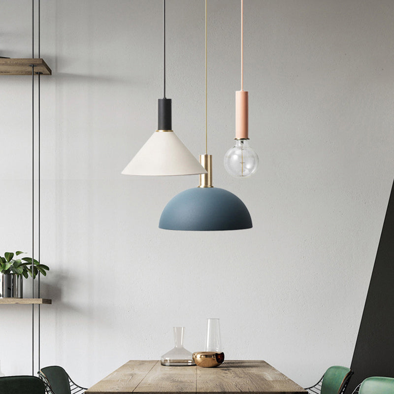 Metal Assorted Shaded Cluster Pendant Nordic 3-Head White Round/Linear Canopy Hanging Ceiling Light in Warm/White Light Clearhalo 'Ceiling Lights' 'Pendant Lights' 'Pendants' Lighting' 1912147