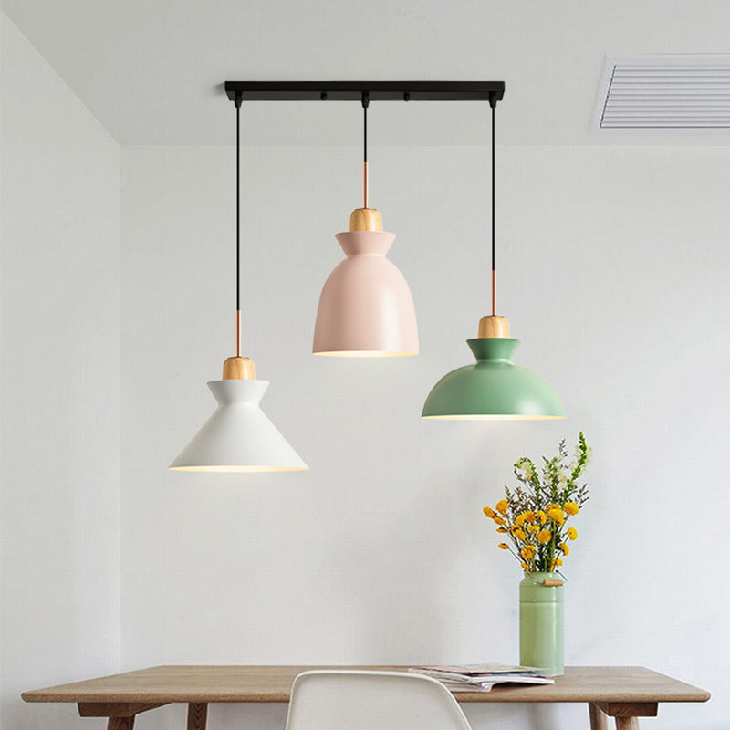 Macaron Round/Linear Multi Hanging Lamp Metal 3 Bulbs Pink/Black Pendant Light Fixture with Shade Clearhalo 'Ceiling Lights' 'Pendant Lights' 'Pendants' Lighting' 1912150