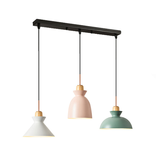 Macaron Round/Linear Multi Hanging Lamp Metal 3 Bulbs Pink/Black Pendant Light Fixture with Shade Clearhalo 'Ceiling Lights' 'Pendant Lights' 'Pendants' Lighting' 1912151