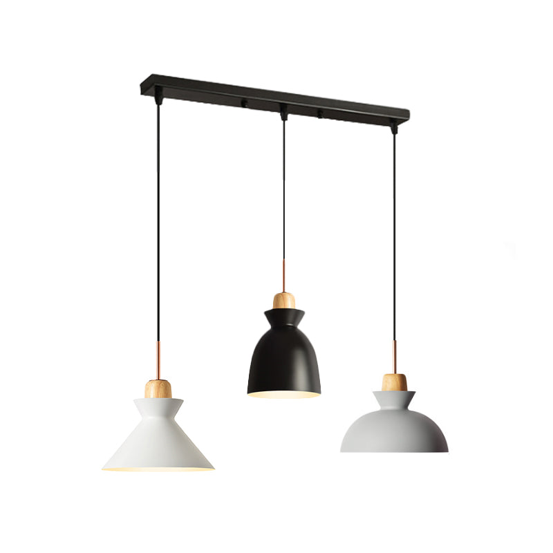 Macaron Round/Linear Multi Hanging Lamp Metal 3 Bulbs Pink/Black Pendant Light Fixture with Shade Clearhalo 'Ceiling Lights' 'Pendant Lights' 'Pendants' Lighting' 1912153