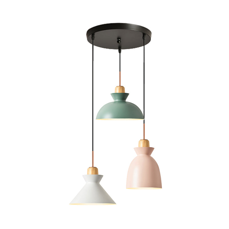 Macaron Round/Linear Multi Hanging Lamp Metal 3 Bulbs Pink/Black Pendant Light Fixture with Shade Clearhalo 'Ceiling Lights' 'Pendant Lights' 'Pendants' Lighting' 1912156